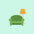 Emoji Grüne Couch mit Stehlampe dahinter